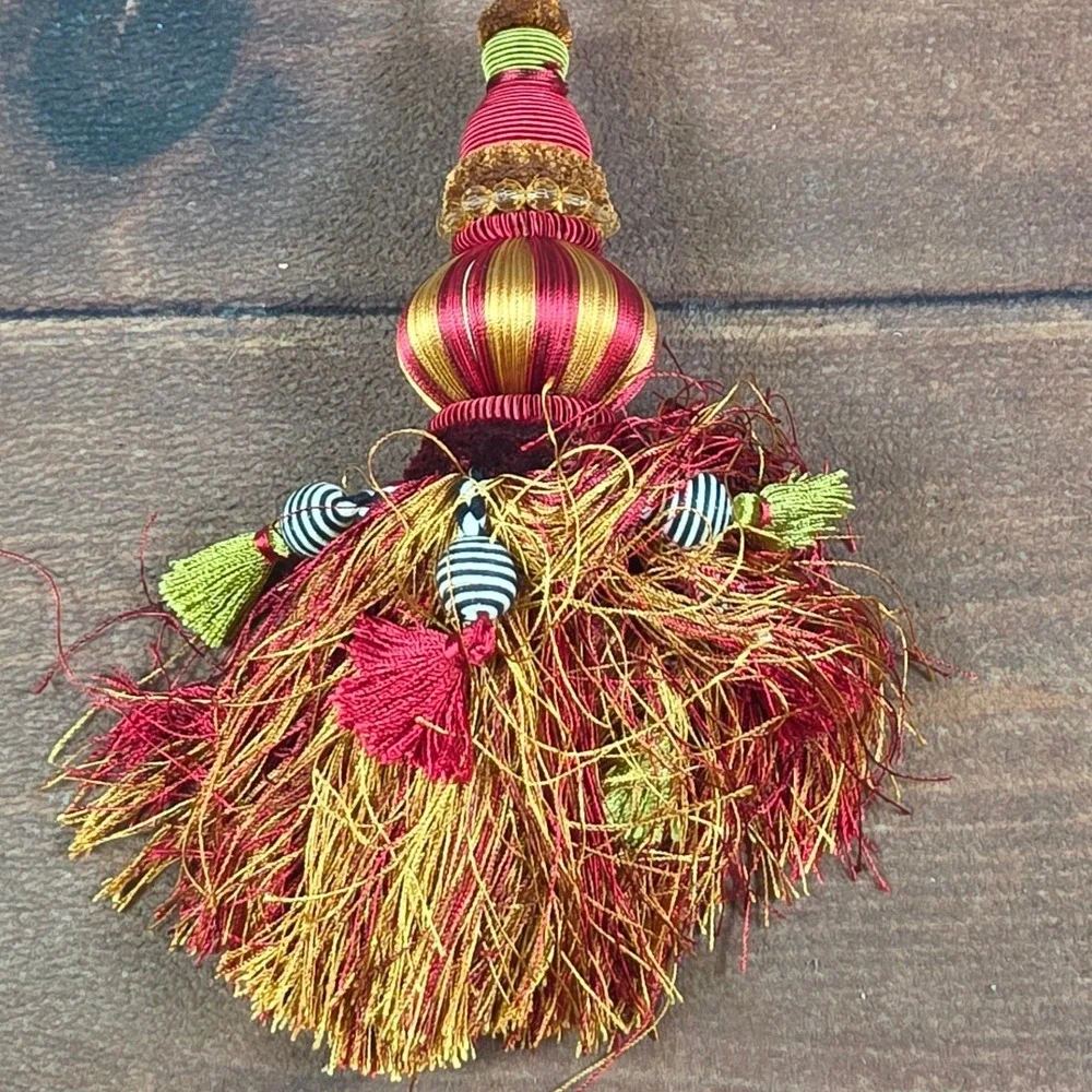 MacKenzie-Childs Tassel Ornament Red Gold Good Whimsical Beaded Fringe Decor